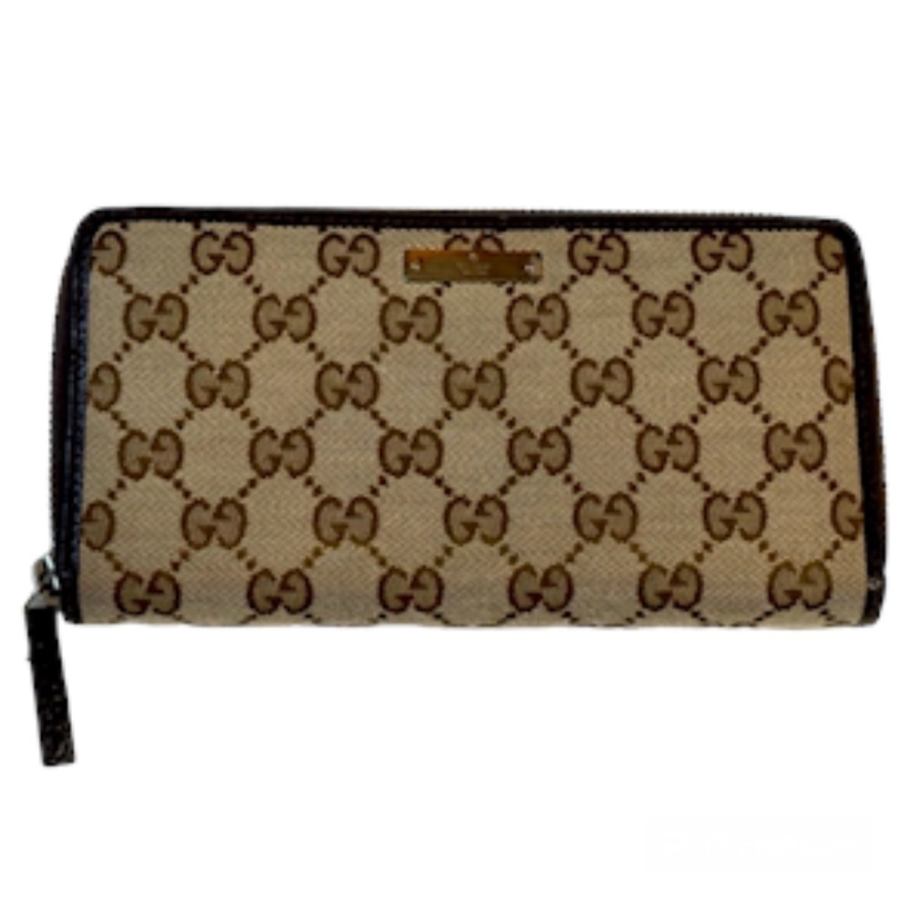Gucci Monogram Canvas Dark Chocolate Italian Leather Zippy Wallet/Organizer EUC - Picture 12 of 17